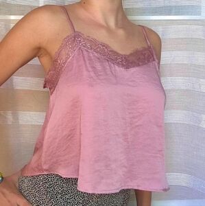 Satin Pink Top Wild Fable Lace trim satin top
